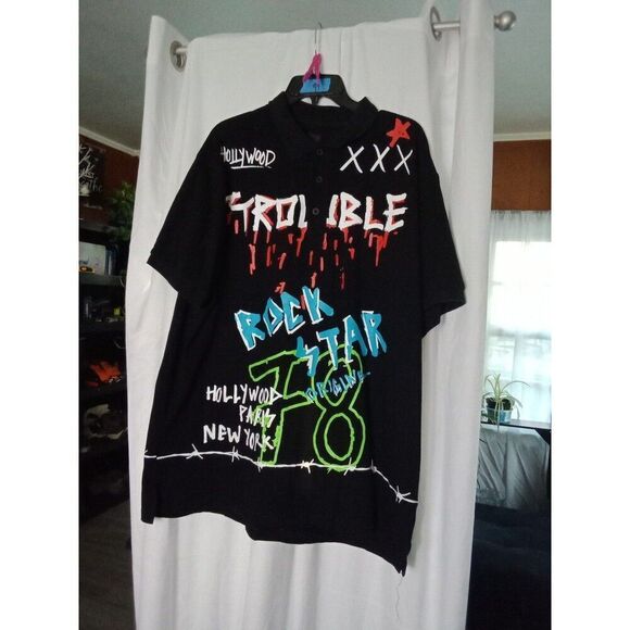Rockstar original 3XL collar shirt black graffiti grunge men's - Picture 3 of 7